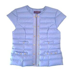 Glamourpuss NYC Womens Blue Cap Sleeve Full Zip Puffer Vest M